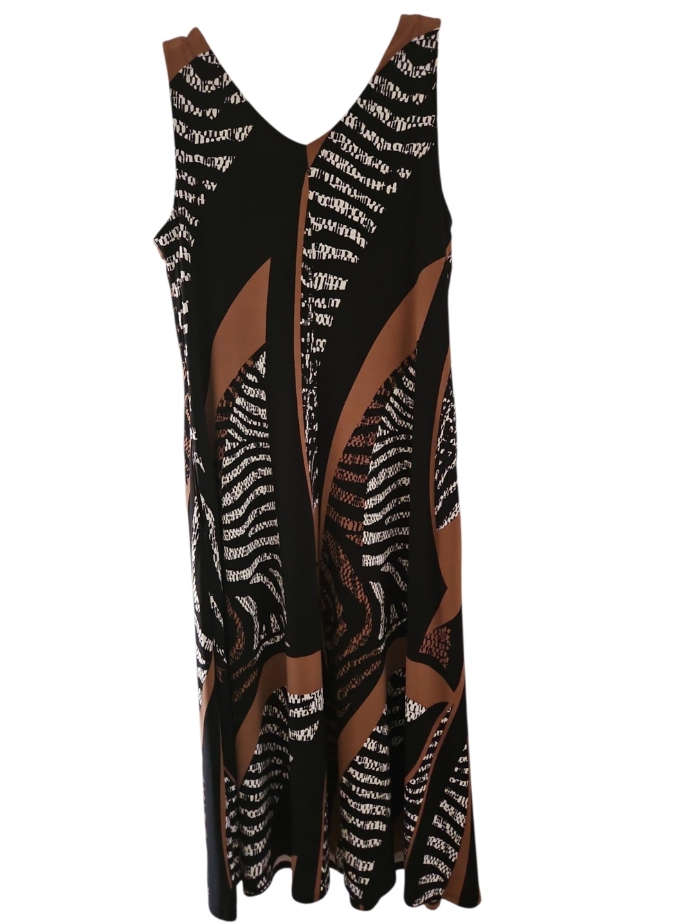 Chico's 2 V Neck Maxi Dress Size L / 12 Sleveless Neutral Abstract Ethnic Print